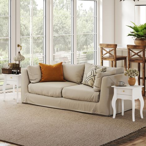 Lot de 2 tables d'appoint, bout de canapé avec pieds courbés, table basse pour salon, chambre, 45 x 35 x 55 cm, blanc