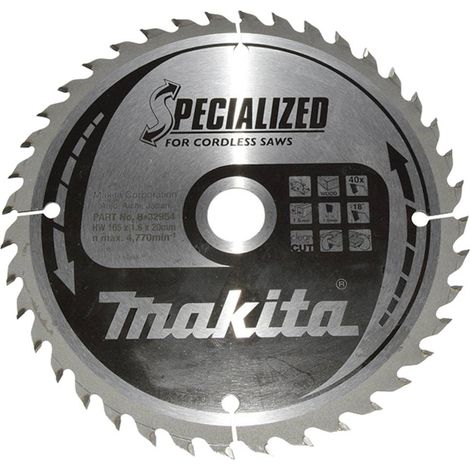 Makita – Lame de scie circulaire 165mm – B32954 – Carbure de tungstène 40 dents – Pour bois dur – Coupe nette sans éclat