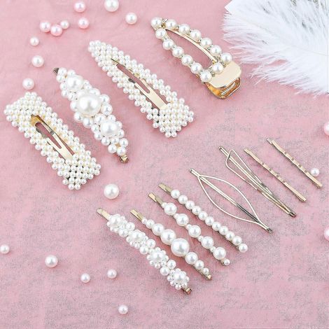 Pinces à cheveux perlées - Lot de 12 pinces à cheveux perlées, barrettes, épingles à cheveux pour mariage et demoiselles d'honneur (1/4)