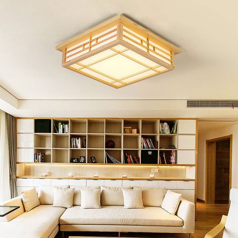 LED Deckenlampe Japanischer Deckenleuchte Wohnzimmer Holz Rahmen Leuchte 45cm