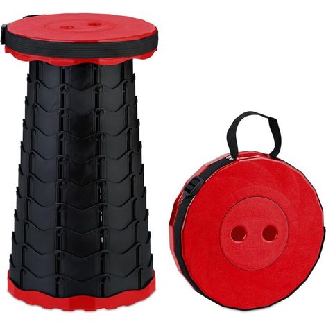 1 tabouret télescopique noir et rouge (252540cm), réglable, avec bretelles et assise rétractable (1/5)