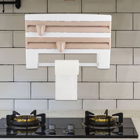 Support de rangement pour bouteilles de sauce de cuisine, porte-rouleau de papier essuie-tout, support pour ustensiles de cuisine, film alimentaire découpé kaki (1/5)