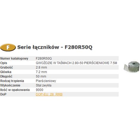 BOSTITCH GWOŹDZIE F 2,80-50 R Q 9m ...