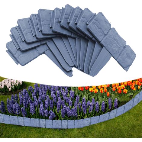 Lot 10 bordures jardin imitation pierre – plastique résistant 2,5 m – bordure grise déco extérieur (1/5)