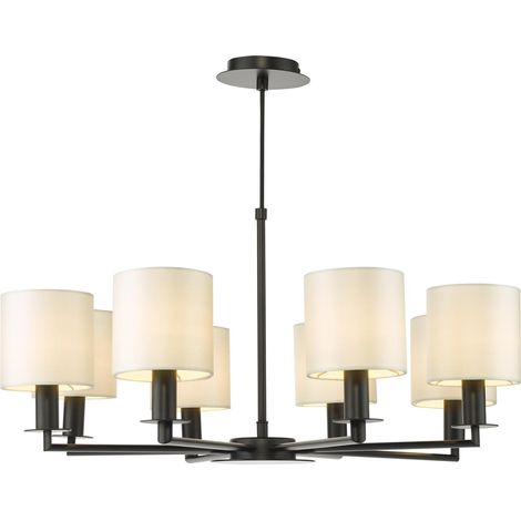 Dar Tyler Suspension Tyler à 8 lumières, bras articulés, noir mat avec abat-jour (1/2)