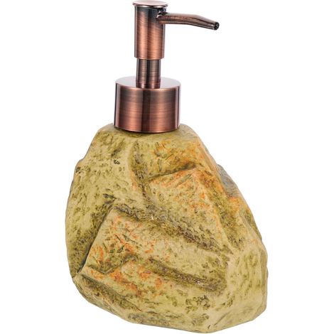 Botella de cerámica estilo piedra retro, 310 ml, con dosificador de acero inoxidable, para loción, champú o gel, para uso en el baño. (1/5)