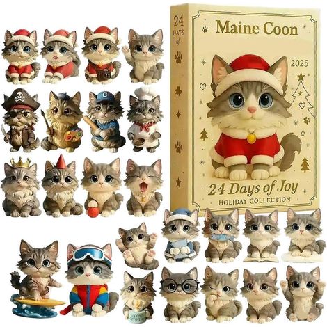 Calendario de Adviento de acrílico 2D con 24 días de cuenta regresiva para Navidad y lindos colgantes de gatitos. (1/5)