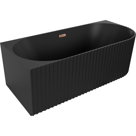 Mexen Gia vasca da bagno autoportante angolare rigata sinistra 170 x 80 cm, nero opaco, troppopieno oro rosa - 52701708071L-60 (1/3)