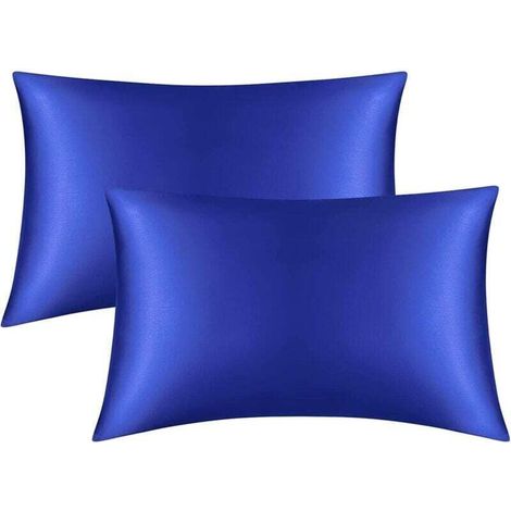 Lot de 2 Taies Oreiller Satin, Taille Standard 50 x 75 cm, Protège Les Cheveux et La Peau, Hypoallergénique et Respirant Anti-acariens, Protège Oreiller Facile à Laver (Bleu Royal, 50 x 75 cm) (1/5)