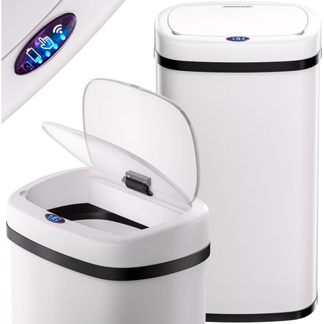 MONZANA® Cubo de Basura Cocina con Sensor 58 L Acero Inoxidable Tapa Automática Extraíble Anillo Seguridad Indicador LED Cable USB Casa Oficina Blanco (1/5)