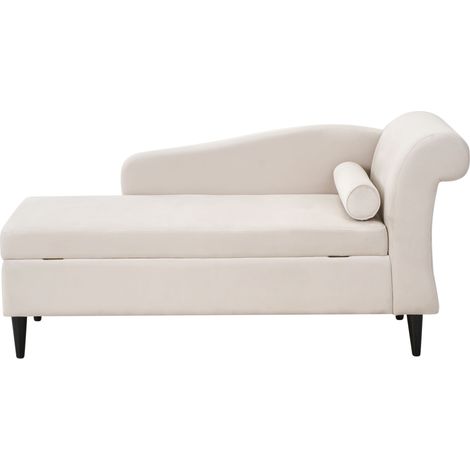 Chaise longue tapizado en terciopelo beige con almacenamiento versión derecha Luiro (1/5)