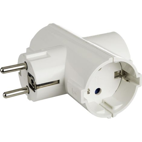 Clavija triple Schuko 2P+T (Hasta 3680W 16A 250V) entrada de tubo de hasta Ø20mm IP20 color blanco (1/2)