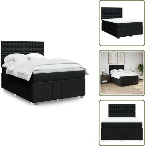 Sommier à lattes de lit avec matelas Noir 160x200 cm Tissu - Sommier À Lattes De Lit - Sommiers À Lattes De Lit - Lit - Meuble De Chambre À Coucher (1/5)