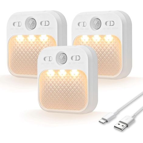 Lampe Detecteur de Mouvement Interieur[30 jours en veille], Veilleuse Enfant LED avec 3 Couleurs de Lumière, Magnétique Adhésive pour Couloir, Escalier, Chambre, Salon, 3 pièces (1/5)