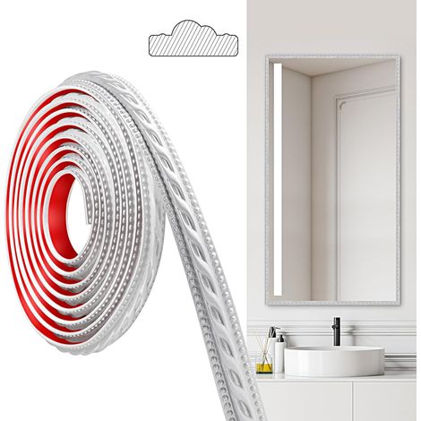 Moulures en PVC, 300cm×2cm, Autocollantes, Pour Plafonds, Moulures Murales Pour Bordures de Murs, Cadres de Miroirs, Plafonds, Plinthes, Armoires(Argent) (1/5)