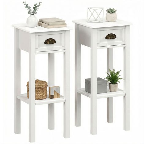 Table basse d'appoint blanches en MDF avec tiroir et étagère lot (1/5)