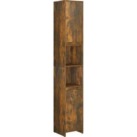 Elegante mobiletto da bagno con 6 scomparti 30 x 30 x 183 cm realizzato in legno composito finitura rovere affumicato 020048138