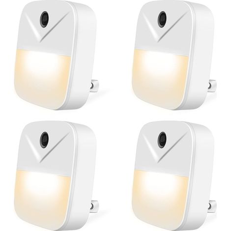 Lot de 4 veilleuses intelligentes à brancher, avec allumage et extinction automatiques, idéales pour les couloirs, les chambres, les salles de bain, les cuisines, etc.