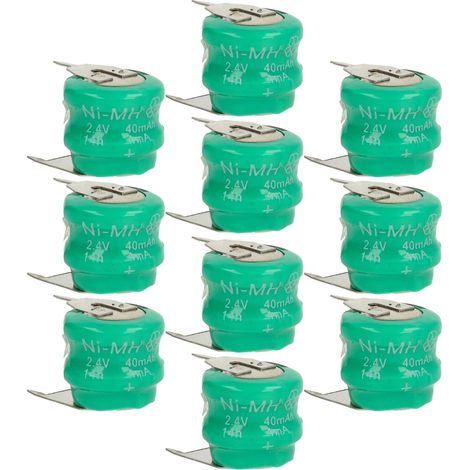 vhbw 10x NiMH replacement button cell battery tab type V40H 3 pins 40mAh 2.4V suitable for model building batteries, solar lights etc.
