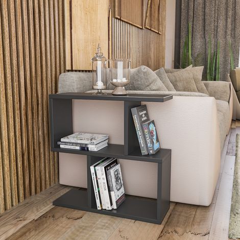 Mesa auxiliar antracita con estante, 60x60x20 cm, para salón o despacho minimalista (1/5)