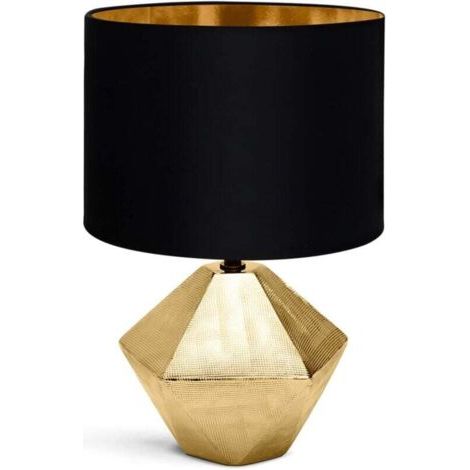 Lampe de chevet, lampe de table moderne, abat-jour en tissu, base en céramique, douille E14, forme losange, or, 22 22 32 cm, câble de 1,3 m, design vintage pour bureau, salon (1/4)