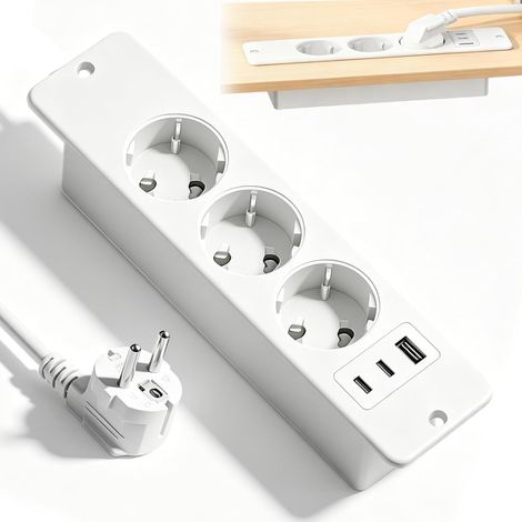 Prise encastrée pour plateau de table avec 2 ports USB C, 3 prises encastrées avec câble de 1,5 m, prise de table encastrée pour table de conférence, plan de travail (1/5)