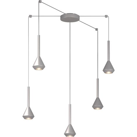 Lampadario Moderno Aygo Metallo Color Alluminio 5 Luci Gu10