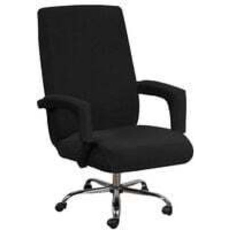 Housse de chaise de bureau avec accoudoirs, Lycra Jacquard, antidérapante, douce, extensible, lavable en machine, polyester (grande taille, noir) (1/3)