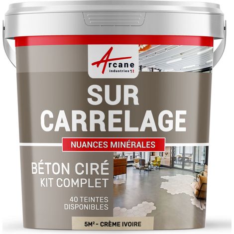 Béton ciré sur carrelage, cuisine, salle de bain, mural, sol, plan de travail, décoratif, revêtement, douche, kit - 5 m² (en 2 couches) Crème Ivoire - ARCANE INDUSTRIES