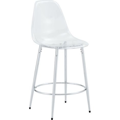 Lot de 2 tabourets de bar transparents au design flottant pour cuisine ouverte, assise 66 cm, structure métal argentée, style minimaliste – CHICFURN (1/5)
