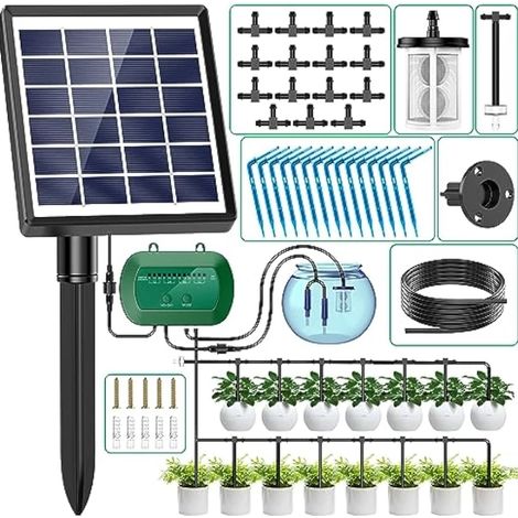 (2W)2024 Kit d'irrigation goutte à goutte pour plantes en pot, système solaire pour jardin, système d'arrosage automatique. (1/5)