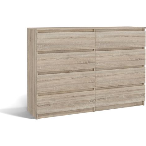 Cómoda moderna con 8 cajones, roble Sonoma - Grande y espaciosa, ideal para un dormitorio, sala de estar o habitación infantil.