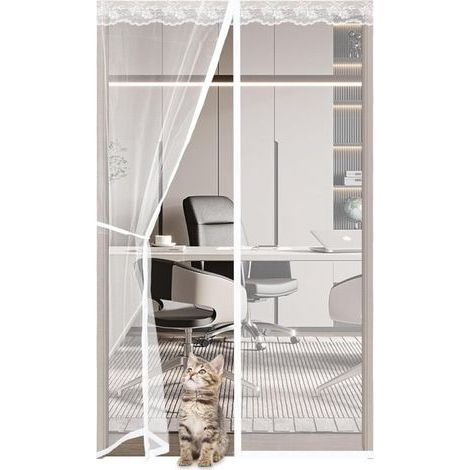 Moustiquaire Porte Fenetre Rideau Moustiquaire en Dentelle Magnétique avec Ruban Adhésif Fermeture Automatique Blanc - 90x220CM (1/5)