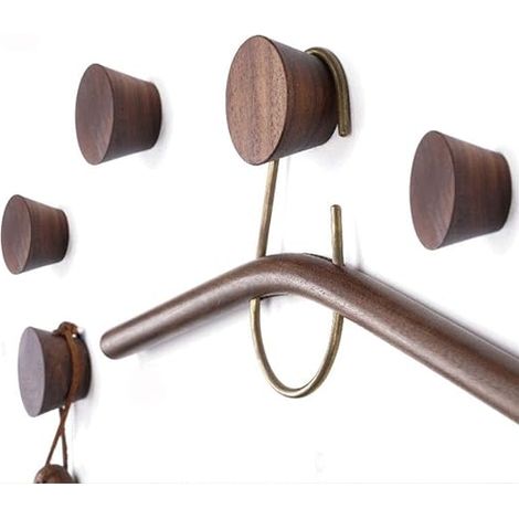 Crochet Mural Bois Porte Manteau Rond, Patère Bois 5 Pièces Naturel Crochet à Manteau Vintage Décoratif en Bois Naturel Branche Décorative Cintre Crochet De Vêtements, Walnut Wood (1/5)