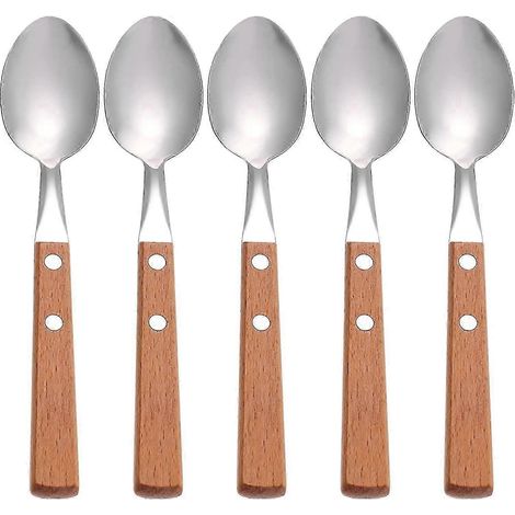 Ensemble de 5 cuillères à dessert en acier inoxydable avec manches en bois GMT (1/4)