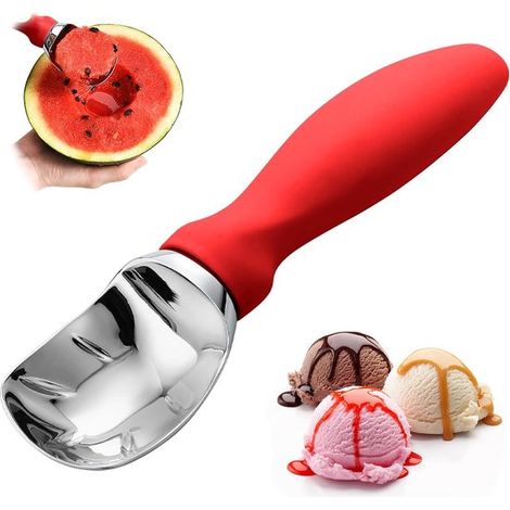 Paletta per gelato con comoda impugnatura - paletta professionale resistente per sorbetto, impasto per biscotti, melone - utensile da cucina in metallo lavabile in lavastoviglie (rosso) (1/5)