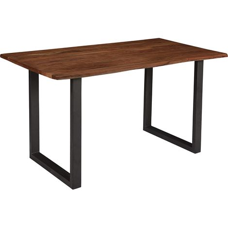 Esstisch Baumkante massiv Akazie nussbaum 110x75 cm U-Gestell schwarz INSA (1/5)