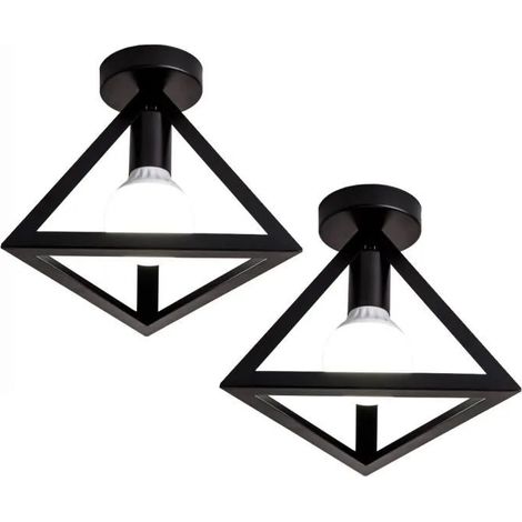 U-Do 2Pcs Plafonnier Industriel forme Triangle Noir Lampe en Fer design Vintage Plafonde Luminaire décoration Cuisine Salon (1/4)
