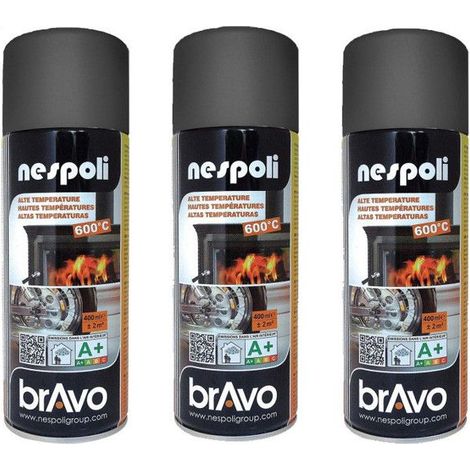 Bombe de peinture - NESPOLI - 180601 - 3x400ml - Noir - Haute température - Séchage rapide