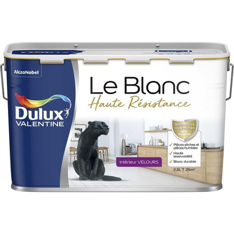 Peinture Blanche Haute Resistance Dulux Valentine Velours Blanc 2,5 L