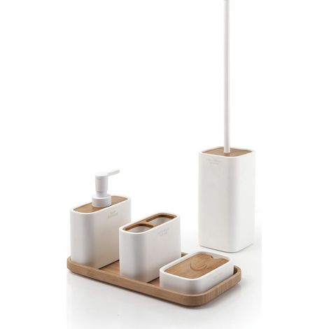 Set De Accesorios De Baño 5 Pcs.  Bambú Blanco   Alisso