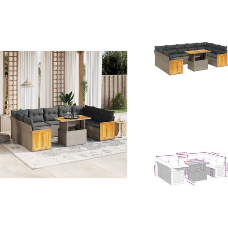 Salon de jardin avec coussins 10 pcs gris résine tressée - Ensemble Salon De Jardin - Mobilier Extérieur - Résine Tressée - Rotin Synthétique - Table Extensible (1/3)