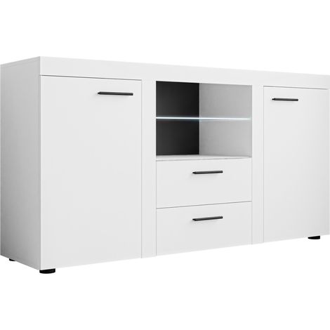 Commode Univio, Blanc, Tiroirs et portes, Nombre de tiroirs: 2, 82x157x40cm, LED: Disponible