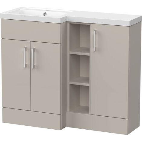 Wichnor Floor Standing 3 Door Vanity Basin WC Unit with Polymarble Basin, 1000mm, Left Hand, Pebble Grey (1/4)