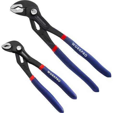 Workpro – Pince multiprise réglable 2 pièces 180 et 250mm – Serrage rapide pour formes rondes, plates, carrées et hexagonales – Acier au chrome vanadium