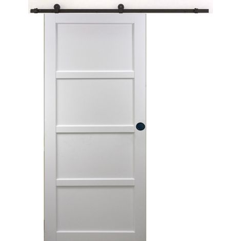 Porta scorrevole Tamera bianca a 4 ante H204 x L83 cm, binario con rotelle, gusci neri GD MENUISERIES