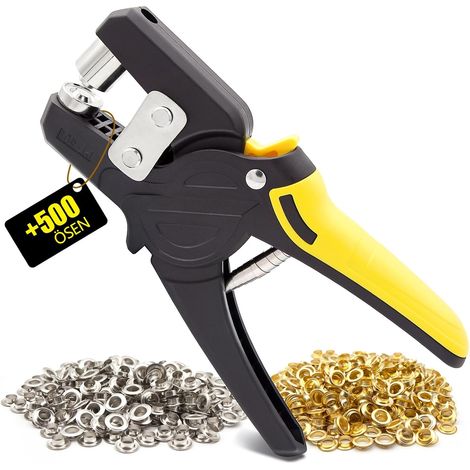 Pince à Oeillets 500 Oeillets Métalliques (10mm) Perforateur pour Baches, Cuir, Carton, Tissu (Jaune) (1/5)