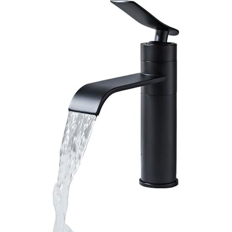 Robinet cascade pour vasque, laiton, noir, monocommande (1/2)
