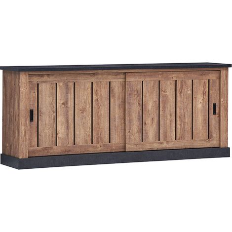 Buffet 2 portes coulissantes effet bois – Dimensions L. 221 x l. 46 x H. 90 cm – Panneaux de particules – Rangement moderne et chic (1/4)