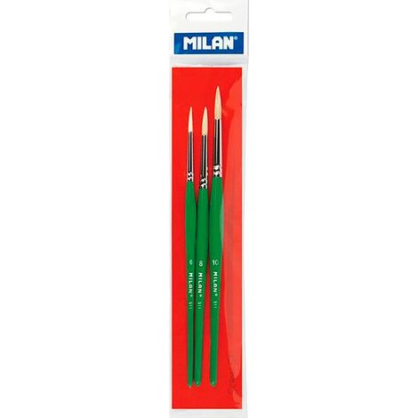 Blíster con 3 pinceles escolares para cola y témpera serie 511 Nº 6, 8 y 10 Milan (1/2)